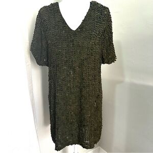 Haute Hippie Olive Green Dress, Silk Lining, Gold Accents, Eclectic, Medium